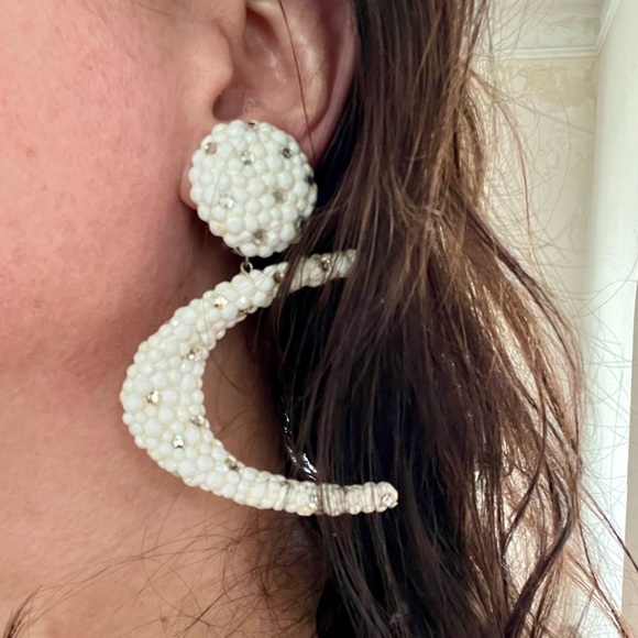 Rare Vintage Couture James Arpad Rhinestone Clipon White Abstract Large Earrings - Picture 16 of 16